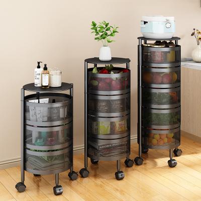 China Minimalist China Manufacturer Rotating Storage Shelf Round Baskets Rack Metal Strong Rolling Cart With Wheels Round Shelf for sale