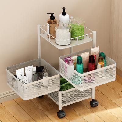 China Minimalist Metal Shelf Cart Rotating Serving Cart 3 Layers Rolling Trolley Kitchen Living Room Storage Serving Basket for sale