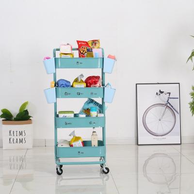 China New Modern 4-Tier Metal Storage Baskets Serving Rolling Cart With 4 Wheels For Bathroom Kitchen Metal Makeup Trolley Organizer Cart for sale