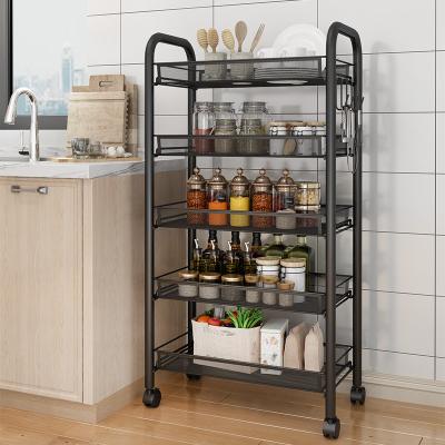 China Wholesale 5 Tiers Modern Steel Mobile Storage Rack Metal Hand Kitchen Cart Rolling Serving Cart for sale