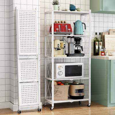 China Viable Home Kitchen Metal Foldable Storage Racks Shelf with Wheels Kitchen Shelf Organizer for Living Room Storage for sale