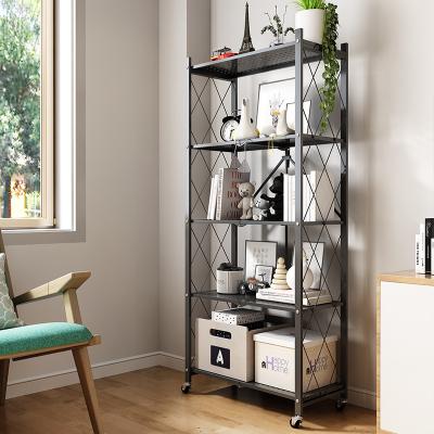 China Sustainable Adjustable Easy Install Foldable Living Room Metal Shelving 5 Layers Folding Stainless Steel Racking Shelves Storage for sale