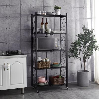 China Kitchen Viable Shelf Folding Multi-Layer Carbon Steel Foldable Wheeled Shelves Racks Multifunctional Organizer Storage Racks & Holders for sale