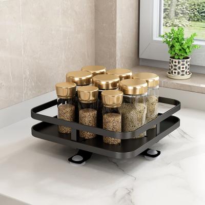 China Rotatng Kitchen Bathroom Countertop Simple Square Workable Storage Shelf Standing Row Metal Storage Rack For Spices for sale