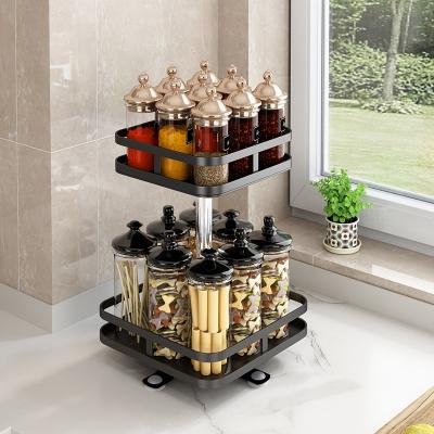 China Sustainable Kitchen Shelves Adjustable Revolving Spice Rack Combination Set 2 Tier Adjust Black Seasoning Jar Spice Storage Rack for sale