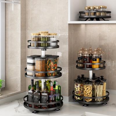 China 1/2/3 Lazy Susan Kitchen Spice Rack Makeup Lazy Storage Black Metal 360 Degree Rotating Turntable Seasoning Organizer for sale