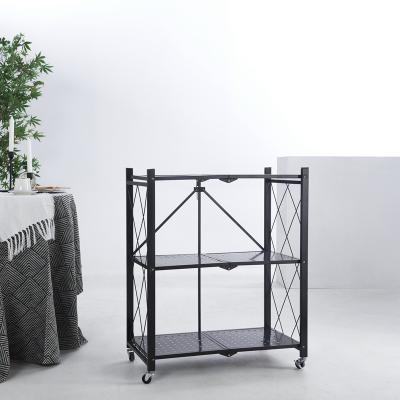 China Sustainable 3 Tier Metal Multilayer Folding Kitchen Racks Steel Iron Storage Shelves For Microware Oven for sale