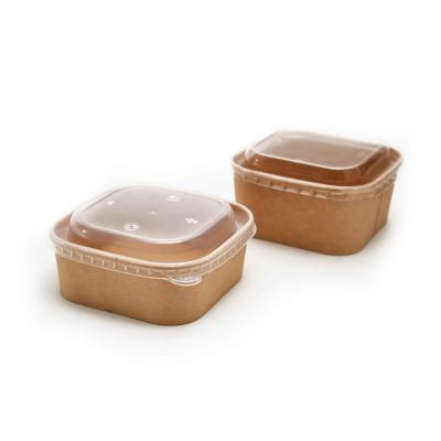 China PP Lid 500ml 650ml Paper Take Out Boxes Square Kraft PE Lined Microwavable for sale