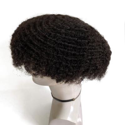 China Afro Curly Hair Men Toupee 6mm Silk Top Hairpiece Full Lace Base Full Lace Human Hair System Wigs African Wigs for sale