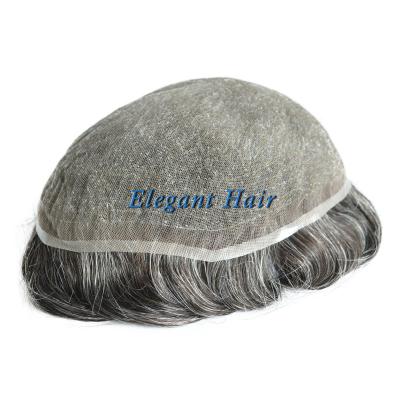 China Human Hair Toupee Men's Hair Wig30% Gray Toupee With Black Hair for sale