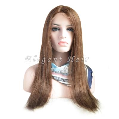 China Silky Straight Wave 18 Inch Brown Color Brazilian Virgin Hair Swiss Full Lace Wig for sale