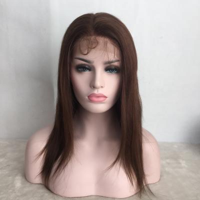 China Brown ColorHuman Silky Straight Hair Full Wave Lace Wig With Fast Shipping for sale