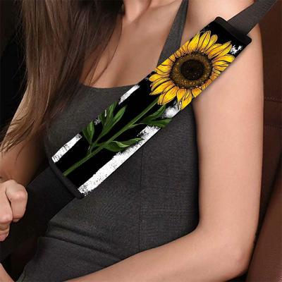 China Universal Entry Luxury Sunflower Printing Car Seat Belt Protect Shoulder Pads Car Decoration Sunflower Pattern Car Seat Belt Covers for sale