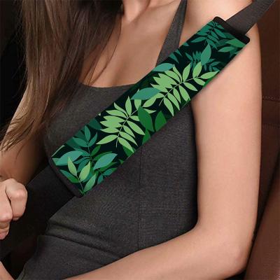 China Entry Leaf Printing Luxury Universal Green Car Seat Belt Protect Shoulder Pads Car Decoration Leaf Pattern Car Seat Belt Covers for sale