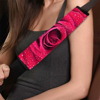 China Universal Luxury Red Entry Flower Printing Car Seat Belt Protect Shoulder Pads Car Decoration Flower Pattern Car Seat Belt Covers for sale