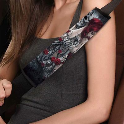 China Entry Luxury Universal Mounted Skull Girl Print Car Seat Belt Protect Shoulder Pads Car Decoration Skull Flower Pattern Car Seat Belt Covers for sale