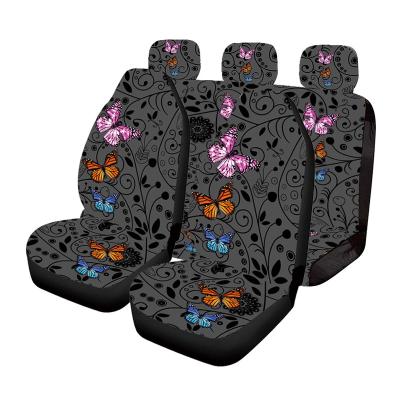 China Universal Sports Butterfly With Flower Pattern Car Seat Covers Full Set Fashion Car Decoration Butterfly Print Luxury Car Seat Cover for sale