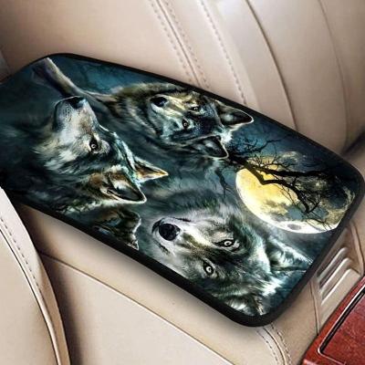 China Luxury Wolf Pattern Car Armrest Auto Armrest Pad Center Console Cushion Cover Car Decoration Wolf And Moon Print Car Armrest Pad Cover for sale