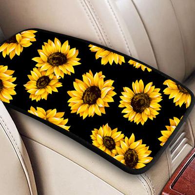 China Auto car armrest pad flower pattern luxury car decoration printing entrance sunflower center console cushion armrest pad for sale