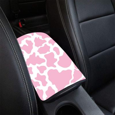 China Leopard Cows Pattern Auto Car Armrest Pad Center Console Cushion Pad Entry Leopard Print Luxury Pink Car Decoration Armrest Pad for sale