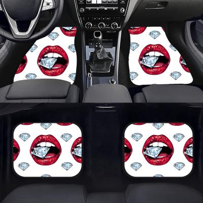 China Universal Sports 1set 4 Pcs Flower Diamonds Kiss Pattern Car Floor Mat Fashion Lips Car Decoration Red Floor Mat for sale