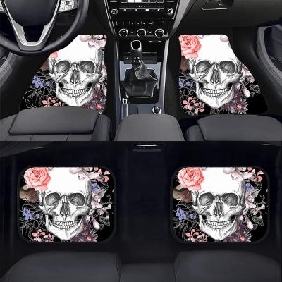 China Sports 1set 4 Pcs Big Skull Pattern Car Floor Mat Universal Fashion Flower Skull Printing Car Decoration Floor Mat for sale