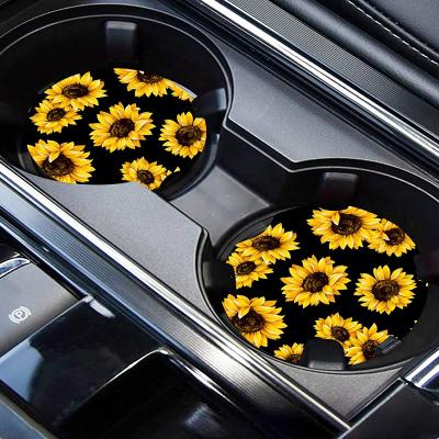 China Viable custom logo thicken car coaster decoration sunflower car coaster fashion flower pattern car coaster for sale