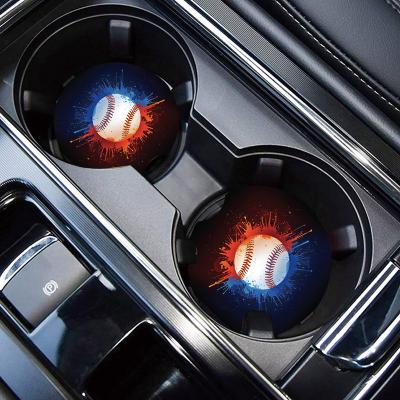 China Viable thicken baseball printing car coaster decoration car coaster fashion baseball pattern car glass coaster for sale