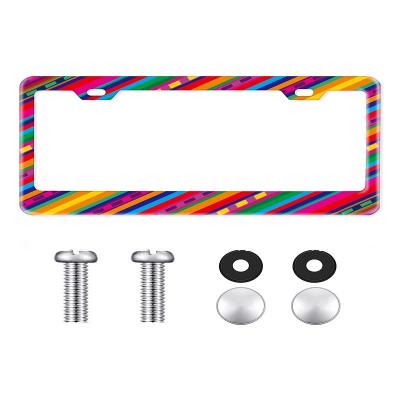 China 2022 New Business Rainbow Stripe Gray Card Frame Fashion Frame Car Decoration Colorful Stripe Rainbow Card Plate for sale