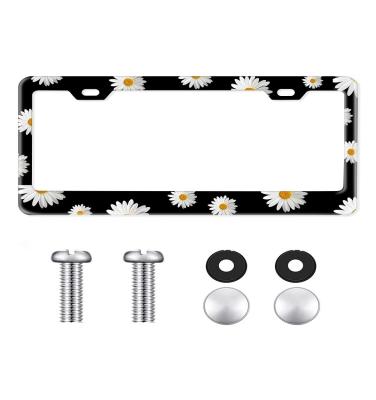 China Universal business fashion flower gray card plate view car decoration flowers pattern registration plate frame for sale