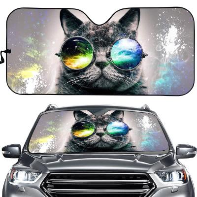 China Front Window Fashionable General Purpose Custom Automobile Vehicle Sunshade Cat Sunglasses Pattern Animal Sunshade for sale