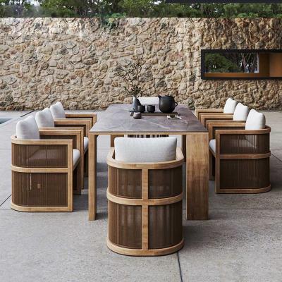 China Modern Mix material outdoor teak furniture rattan and teak wood sofa solid wooden sofa set Myanmar teak sofa set for sale