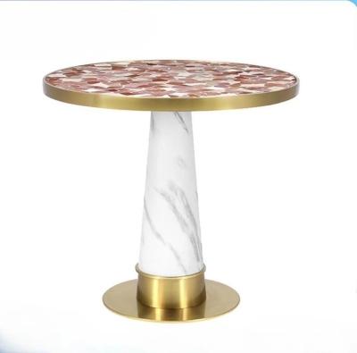 China Modern Home Outdoor Furniture Modern Design Luxury Style Electroplated Marble Mosaic Outdoor Coffee Table for sale