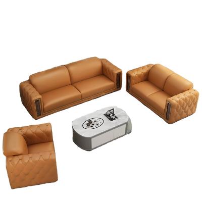 China Sofa  Bed Living Room Sofa Furniture Set Luxury Style Modern Design Genuine Leather Solid Wood Sofa Chair Set for sale