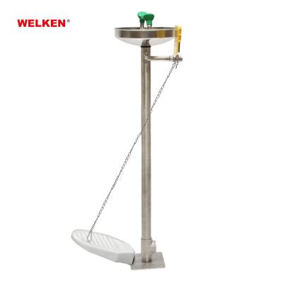 China Foot Control 304 Stainless Steel Pedestal Eye Wash Station With Single Head for sale