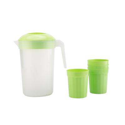 China Craftsman Large Capacity Cold Drinking Water Jug Set PP Plastic Beverage Kettles Milk Juice Iced Tea Pitcher Set With 4 Cups for sale