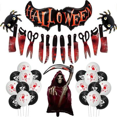 China Factory Direct Happy Bloody Halloween Blood Hand Paper Banner Set Spider Skull Foil Balloon Halloween Party Supplies for sale