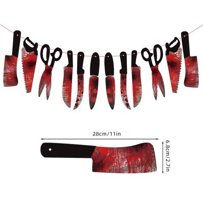 China Cardboard Halloween Party Blood Knife Letter Scary Paper Banner Sprinkling Bar Decoration Bunting Banners for sale