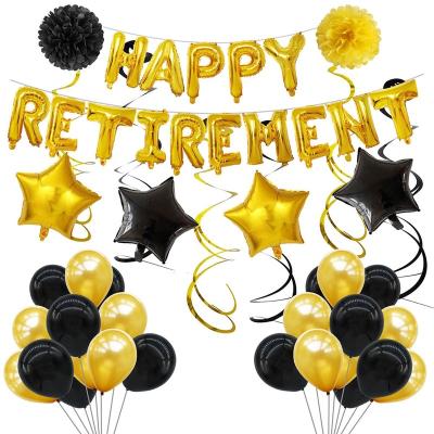 China Eco-Friendly Materials Happy Retirement Foil Letter Banner Latex Balloons Paper Pom Poms Retirement Party Supplies Hanging Swirls For for sale