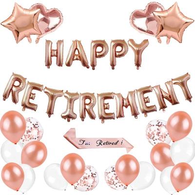 China Non-Toxic Happy Retirement Letter Foil Balloon I Am Retired Satin Sash Latex Foil Balloons Happy Retirement Party Supplies for sale