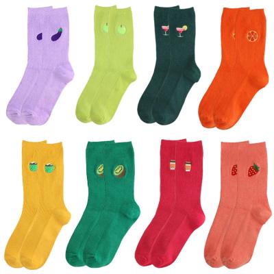 China Viable Casual Ladies Cartoon Customized Embroidery Fruit Cotton Socks for sale