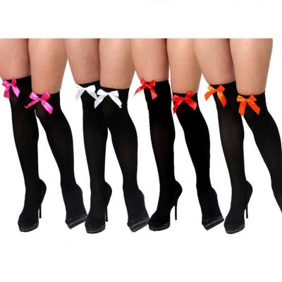 China Stable Valentine's Day Black Elastic Body High Women's Stockings Bow Tight Dress Dress Socks Up Long Socks for sale