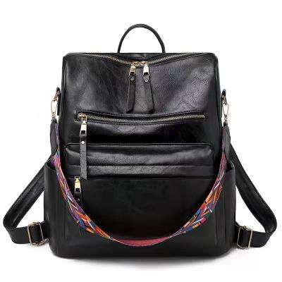 China 2021 New Retro PU Ladies Fashion Shoulder Bag Waterproof Durable Multi Pocket Backpack For Woman for sale