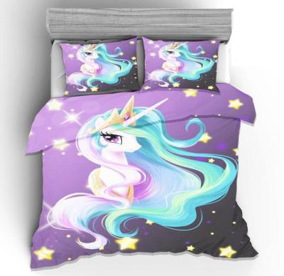 China 100% Nondisposable Microfiber Customized Digital Bedding Set 3D Printing Unicorn Cartoon Duvet Cover Set Sheet Set for sale