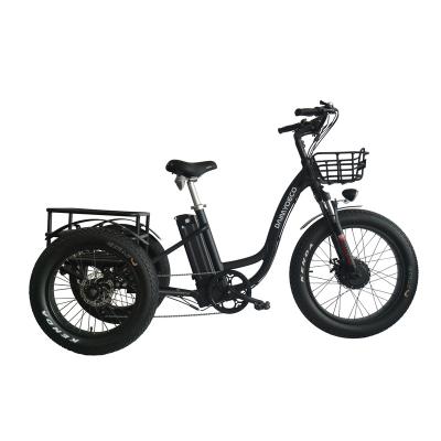 China Fat Tire Aluminum Alloy Electric Tricycle Three Wheels Black Cargo E Tricycle for sale