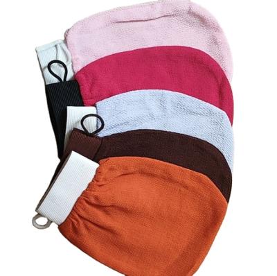 China Squishy exfoliating glove (pink) made with 100% viscose a biodegradable fiber exfoliating body glove for sale