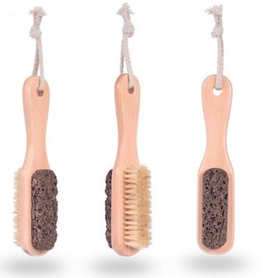 China Natural Wood Lava Pumice Stone Earth and Bristle Sweep Softer Foot Combo Wooden Foot Scrubber Pedicures Exfoliator Handle for Shower for sale