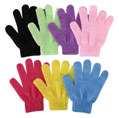 China EXFOLIATING nylon elastic stretchable exfoliating gloves to exfoliate keratin and dead skin on body effectively for sale