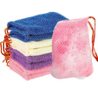 China EXFOLIATING Africa Shower Loofah Soap Holder Nylon Bubble Foam Net Soap Mesh Bags Nylon Exfoliating With Drawstring for sale