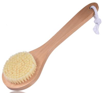 China Wooden Nylon Back Scrubber Bath Body Bristle Back Wash Brush with Long Wooden Handle for sale